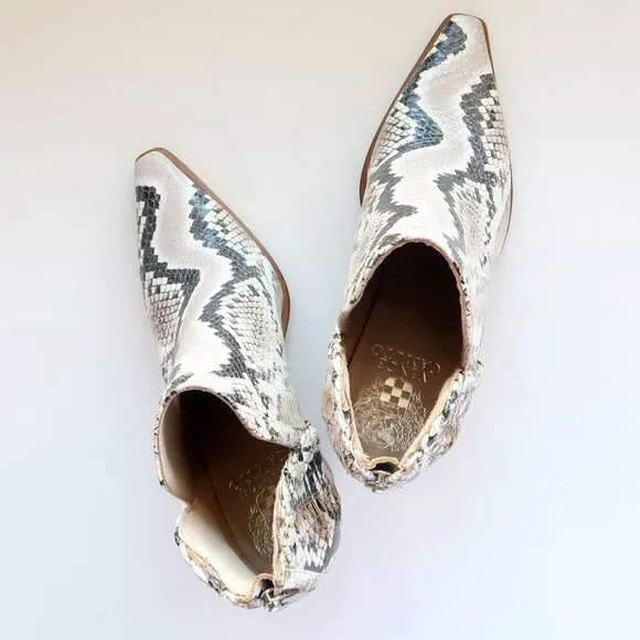 Vince Camuto Delsimba Neutral Snakeskin Leather Block Heel Ankle Boots Booties