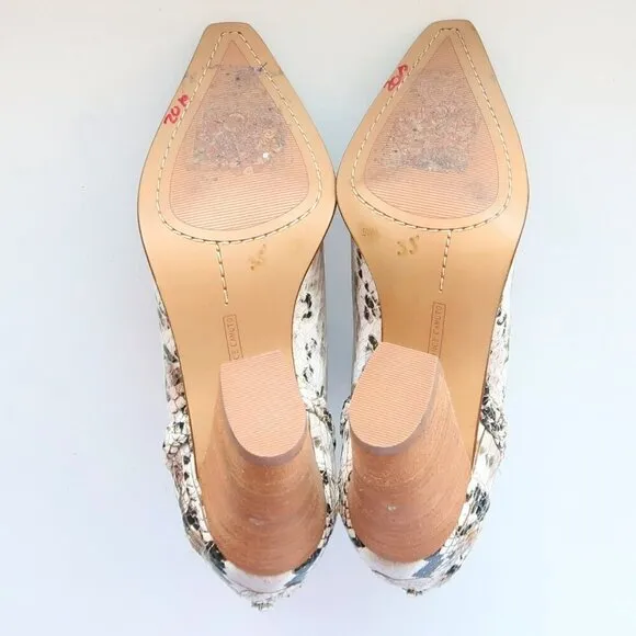 Vince Camuto Delsimba Neutral Snakeskin Leather Block Heel Ankle Boots Booties