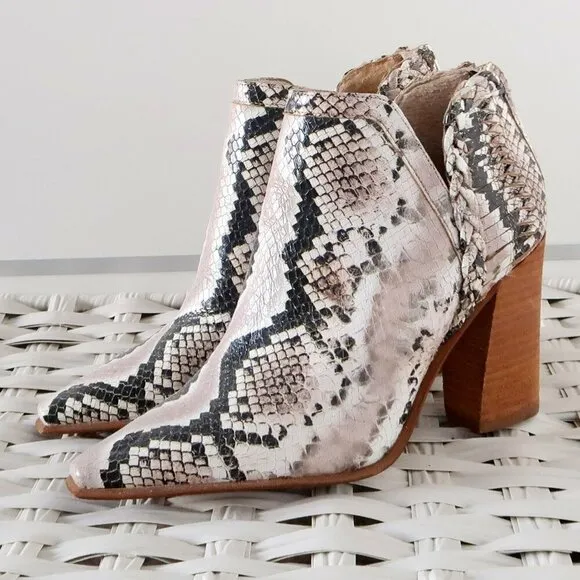 Vince Camuto Delsimba Neutral Snakeskin Leather Block Heel Ankle Boots Booties