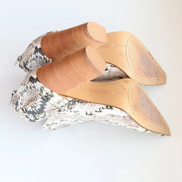 Vince Camuto Delsimba Neutral Snakeskin Leather Block Heel Ankle Boots Booties