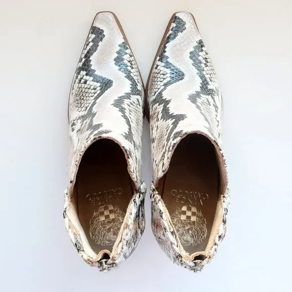 Vince Camuto Delsimba Neutral Snakeskin Leather Block Heel Ankle Boots Booties