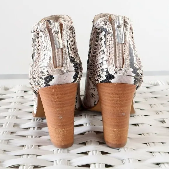 Vince Camuto Delsimba Neutral Snakeskin Leather Block Heel Ankle Boots Booties