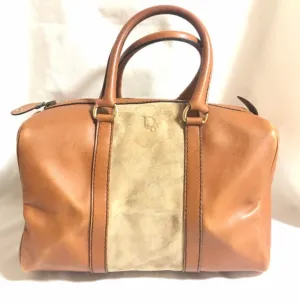 Vintage 70's Christian Dior Bagages camel brown mini duffle purse. Unisex bag in suede trimming. Dior logo jacquard interior. 050425r2