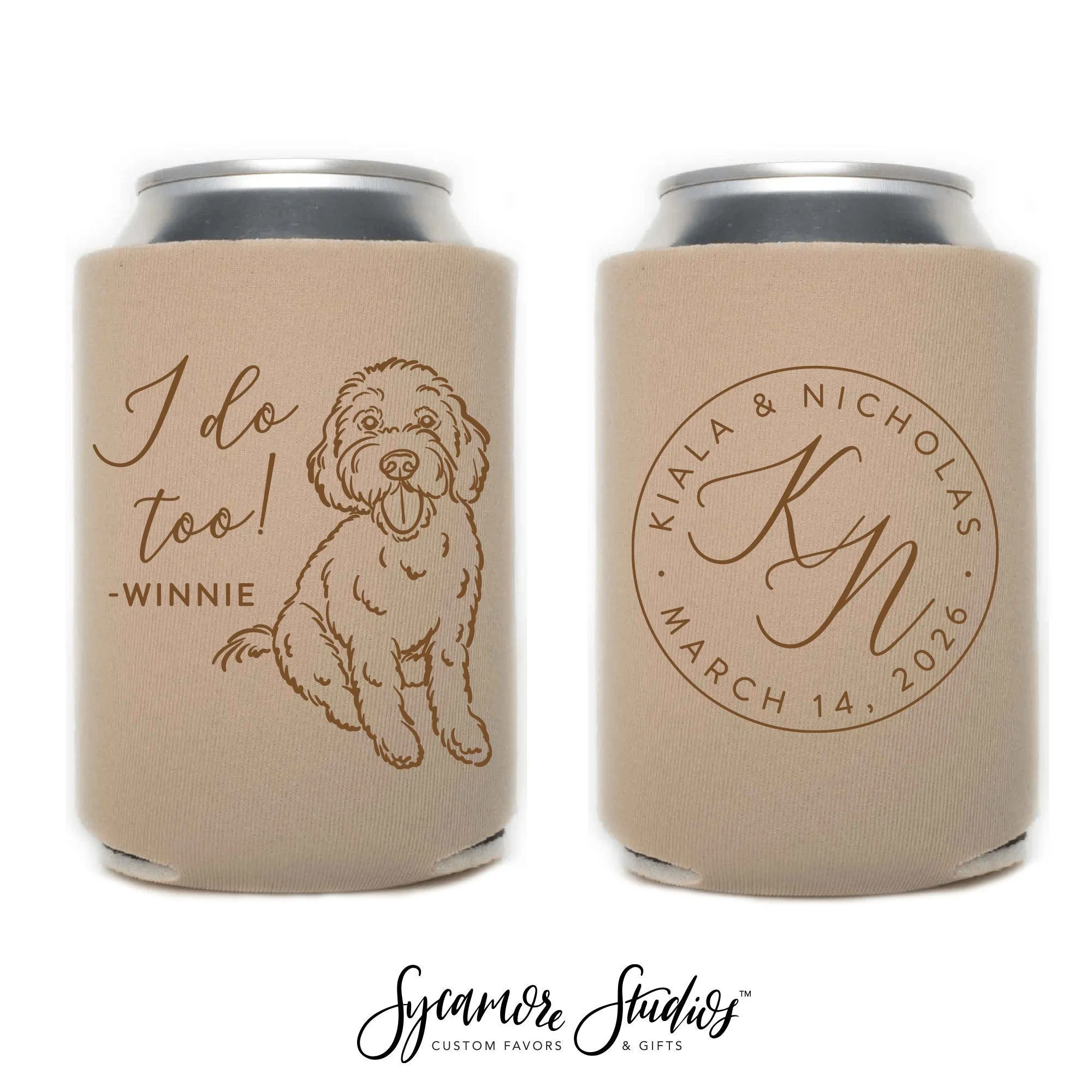 Wedding Can Cooler #234R - Custom Pet Illustration