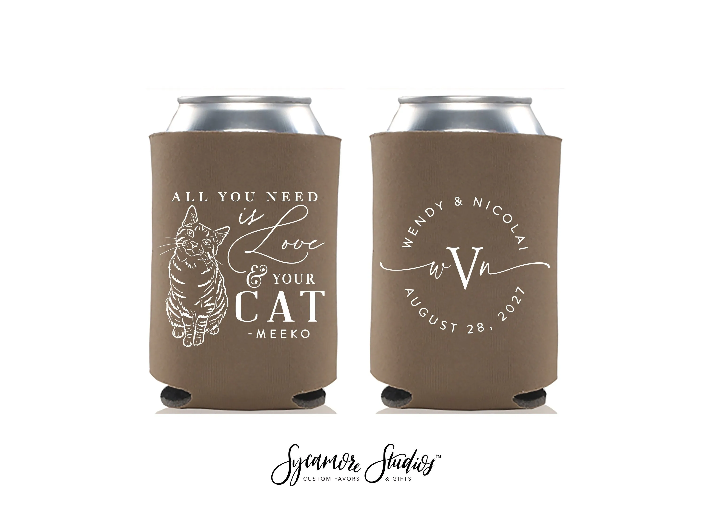 Wedding Can Cooler #252R - Custom Pet Illustration