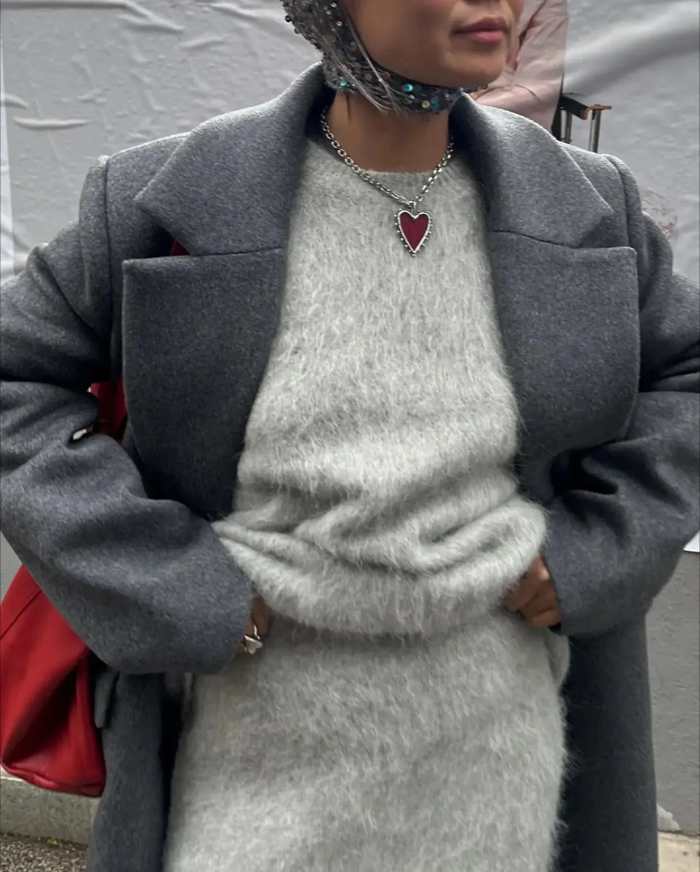 Women’s Elegant Solid Mohair Skirt Suit - Autumn/Winter Knit O Neck Pullover Sweater 2-Piece Set