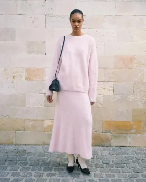 Women’s Elegant Solid Mohair Skirt Suit - Autumn/Winter Knit O Neck Pullover Sweater 2-Piece Set